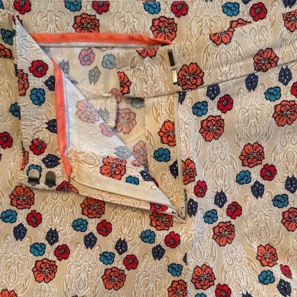 New Directions Womens Pants SZ 12 Beige Floral Brocade Mid Rise Stretch Trousers - Picture 2 of 11